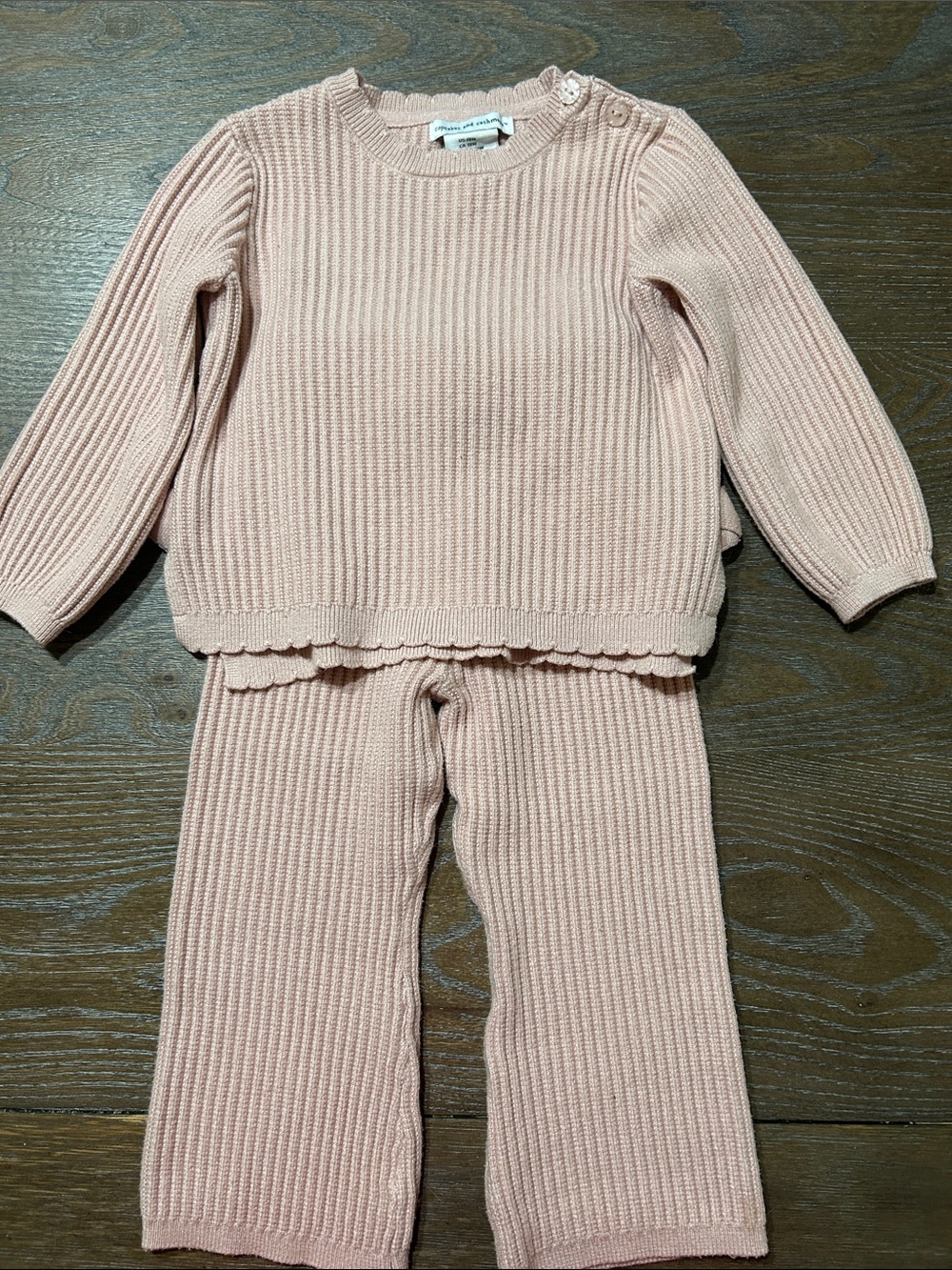 Kids Ribbed Knit Set in Blush Pink